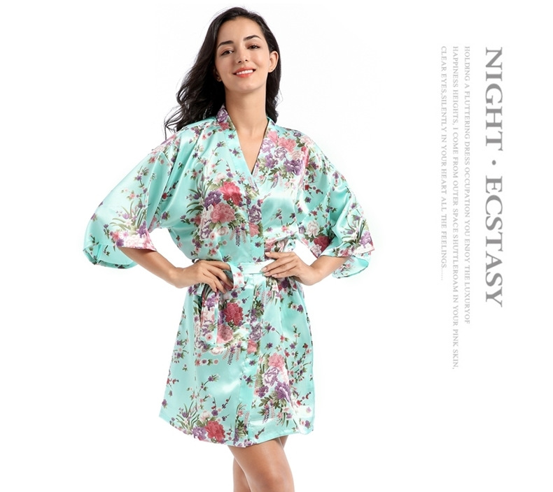 Cămașă de noapte cardigan scurtă pentru acasă pentru femei Rochie de dimineață cu narcise imprimată largi, de dimensiuni mari_voghion.com