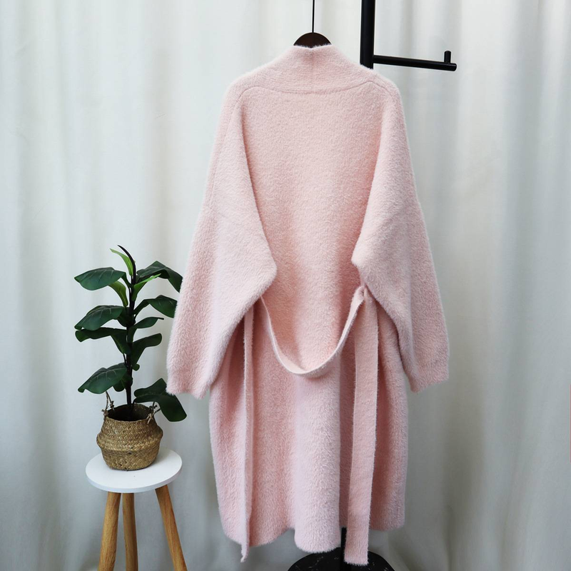 Îmbrăcăminte pentru femei, pulover din catifea de nurcă, stil leneș, haină lungă pentru femei, toamnă și iarnă, stil nou, curea, temperament, cardigan tricotat, tendință_voghion.com