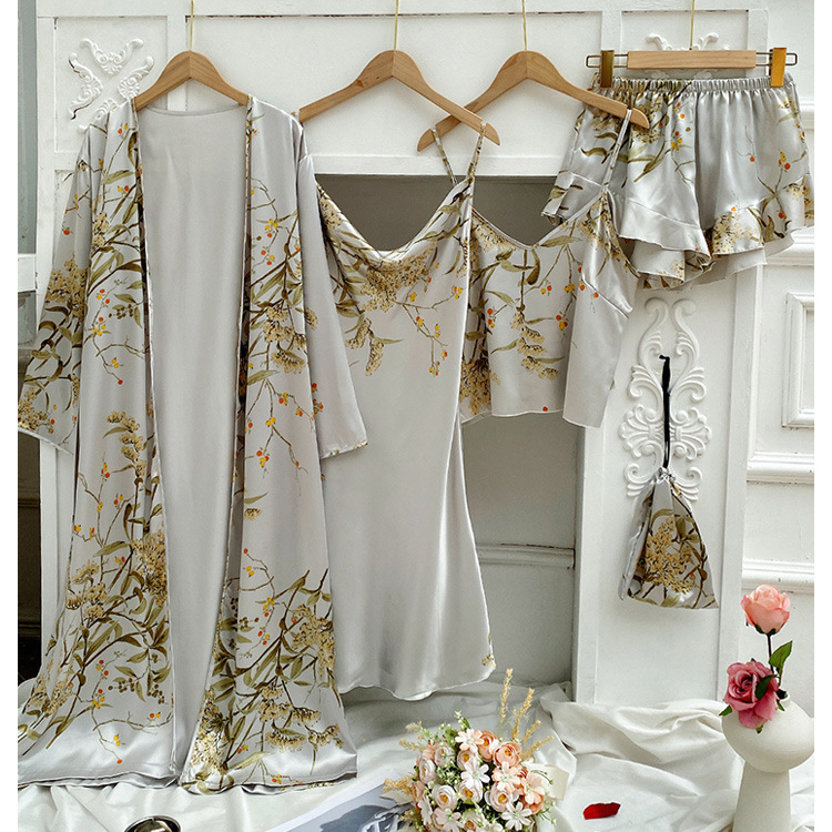 Cross border printed cherry pajamas for women, simple silk home clothes, thin nightgown, ice silk suspender skirt, nightdress_voghion.com