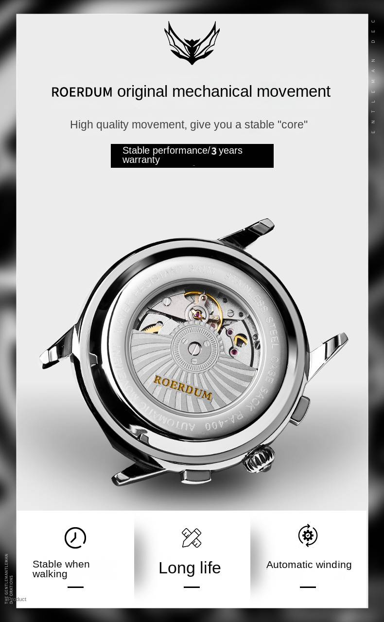 ROERDUM Master Cool Play Series- Orologio meccanico da uomo Big Three Eyes Luminoso Impermeabile Quadrante bianco Business Trend Orologio_voghion.com