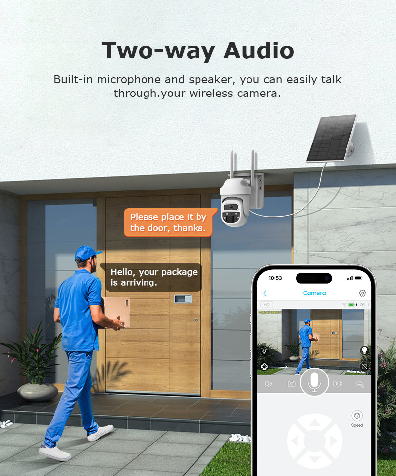 Outdoor Solar CCTV Camera WiFi PTZ Outdoor Waterproof Surveillance For Home Security AI Tracking Light Alarm Colorful Night View Two-Way Talking_voghion.com