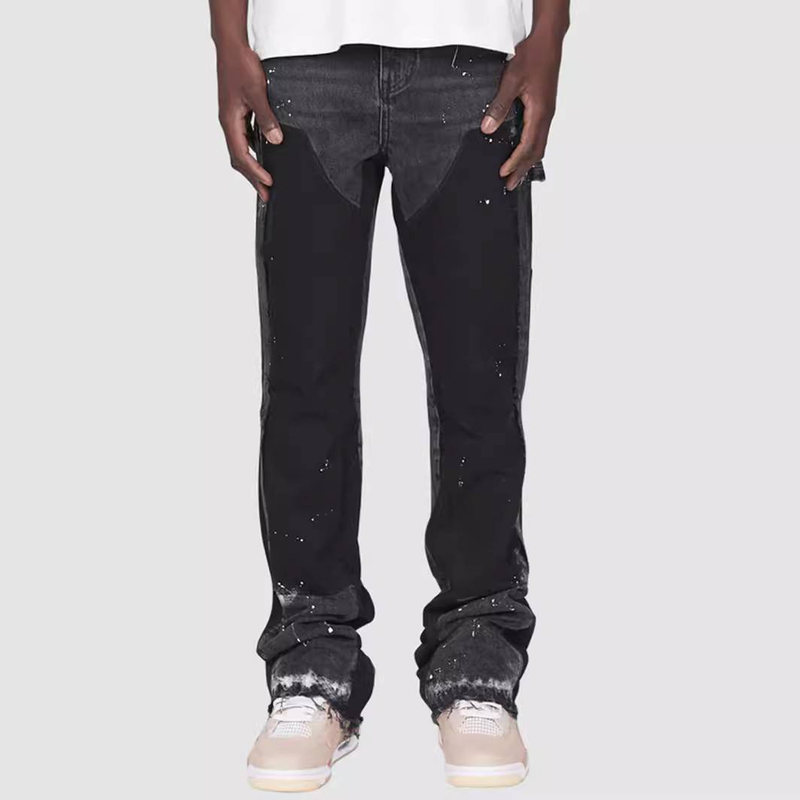 Men's Clothing Men's Denim Overalls Fashion Ins Overalls Hot Selling Elastic Patch Denim Layered Flared Pants_voghion.com
