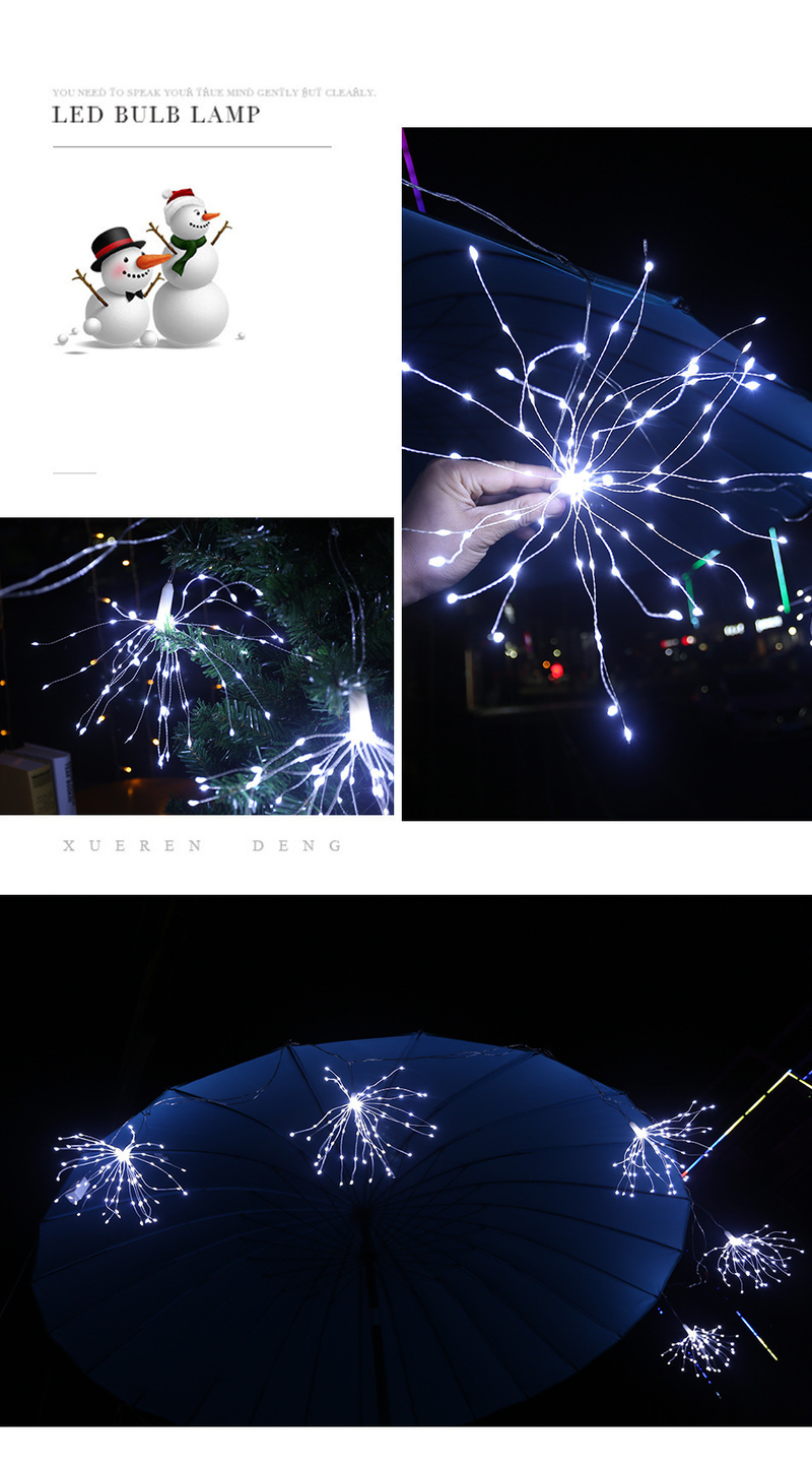 Luci a forma di fuochi d'artificio a 90 LED - Luci fatate fai da te con stella e dente di leone e filo di rame (impermeabili IP43, a batteria, bianco caldo 3000K)_voghion.com