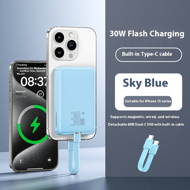 Magnetische Powerbank 10000 mAh mit 22,5 W Schnellladung, faltbarem Ständer, schlankes tragbares Ladegerät für iPhone und Android_voghion.com