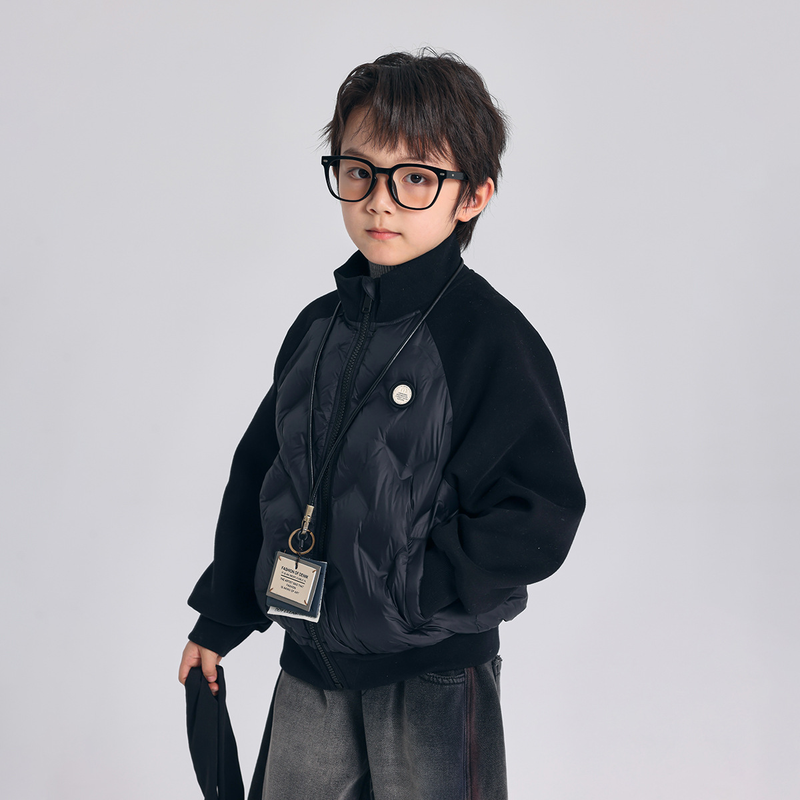 Trendy Baseball-Style Down Jacket For Girls – 90% White Duck Feather Fill, Long Sleeve Hooded Coat, Anti-Fluff Cotton Shell (Black/Pink)_voghion.com