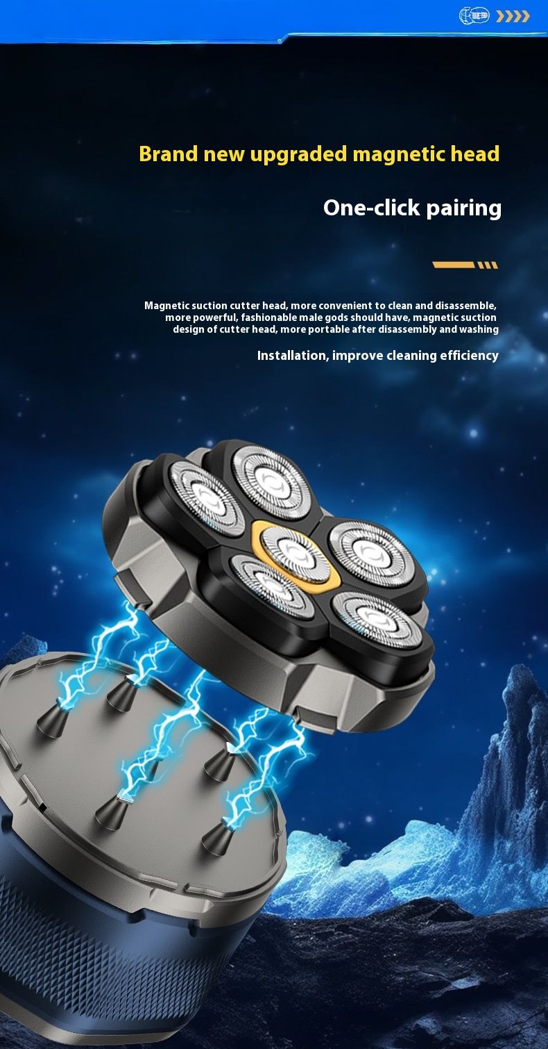 Testina rotante magnetica a 6 lame - Rasoio elettrico impermeabile con autonomia di 120 minuti, basso rumore e testine flottanti per_voghion.com