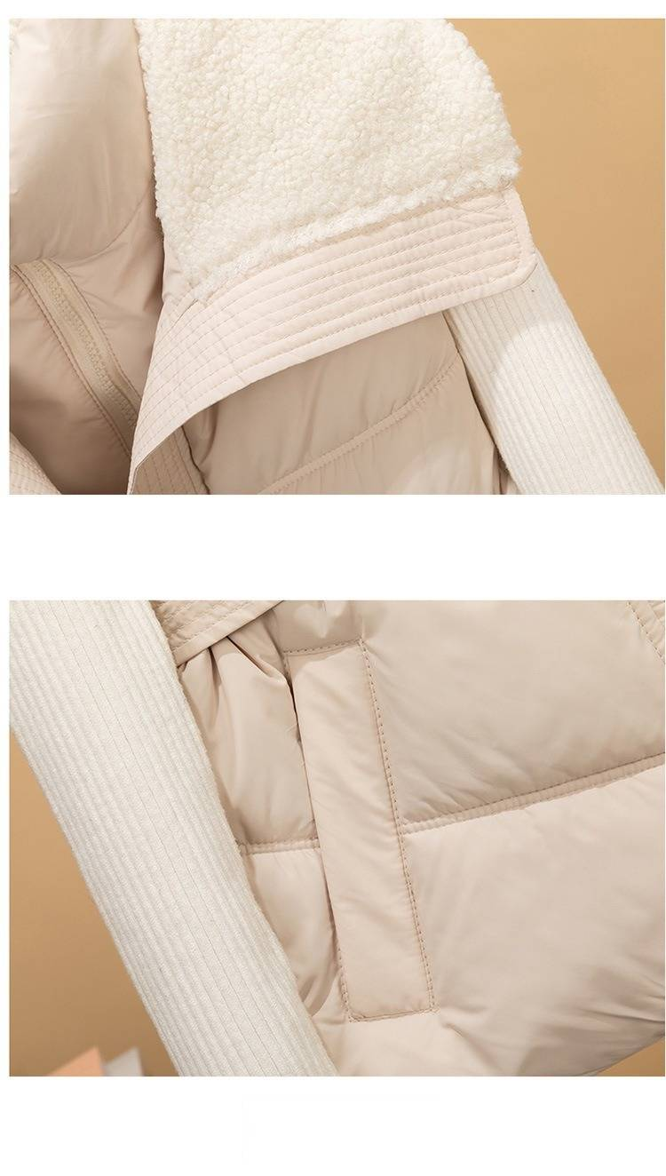 Women's Quilted Puffer Vest With Faux Shearling Collar, Slim Fit Waist-Cinching Jacket For Winter, Lightweight Warm Coat_voghion.com
