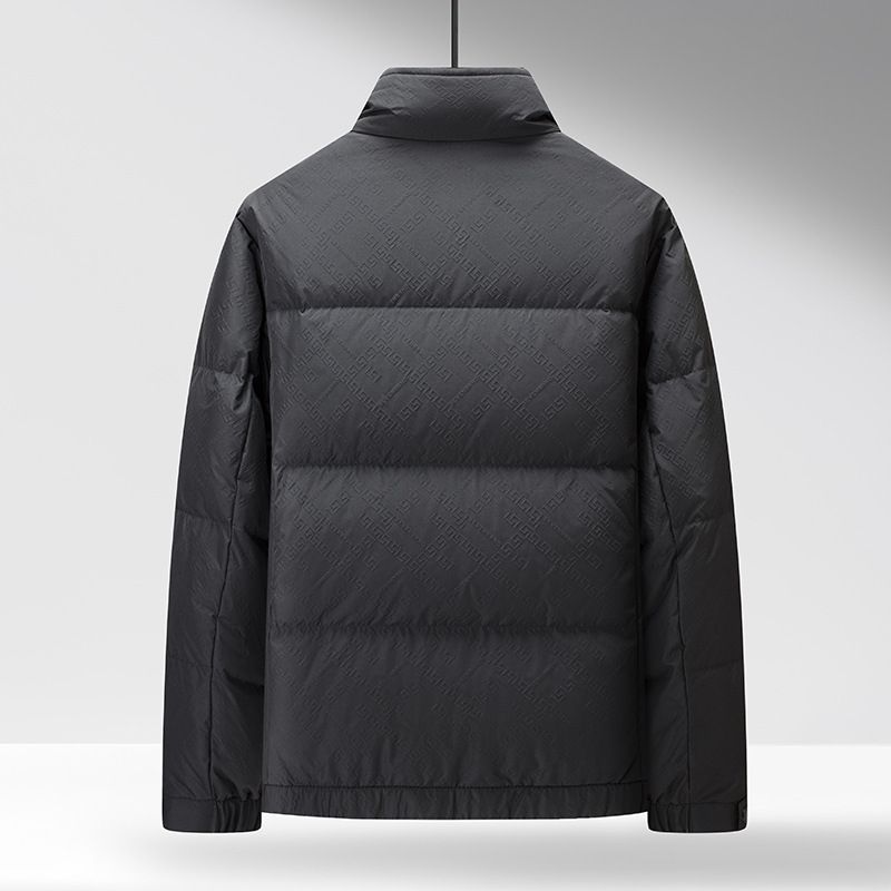 Men's Thickened Down Jacket With Textured Fabric - 650 Fill Power White Duck Feather, Warm & Stylish Winter Coat For Business Casual_voghion.com
