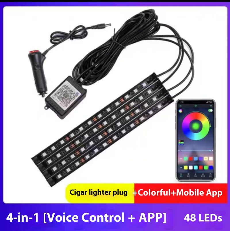 Luci LED ambientali USB per auto - Illuminazione RGB per vano piedi con telecomando, attivazione sonora e sincronizzazione musicale, plug & play 12V/5V per tutti i veicoli_voghion.com