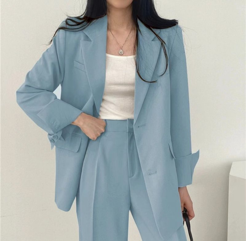 Trendy Women's Suit Set – Professional Blazer & Pants Two-Piece In 5 Colors (Sky Blue/Beige/Camel/Khaki/Black)_voghion.com