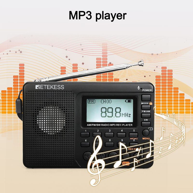Retekess V115 SW Portable Radios AM FM Rechargeable Shortwave Radio Battery Powered Full Waves USB Recorder For Gift_voghion.com
