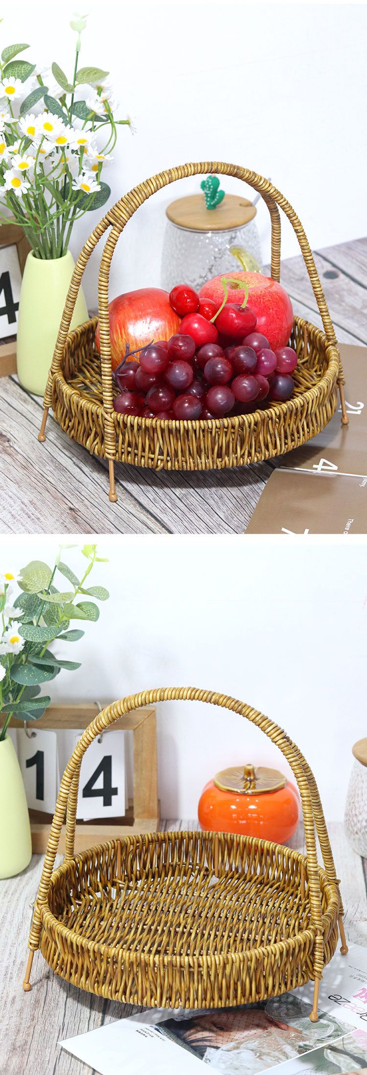 Creative Single Layer Fruit Plate European Style Dried Fruit Plate Woven Woven Basket Hot Pot Shop Snacks Hand Basket Storage Basket_voghion.com