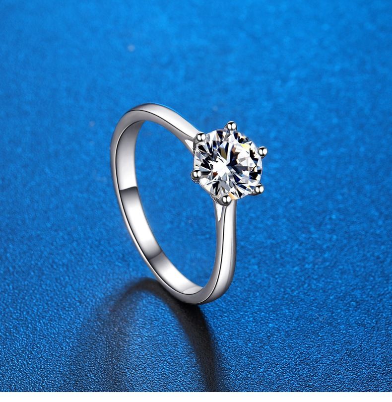 S925 sterling silver female one carat Zhoujia D color moissanite ring simulation diamond ring open six claws live with certificate_voghion.com