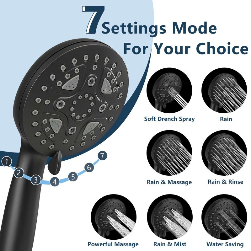 304 Bending Arm + 12 Inch 304 Ultra-thin Top Spray Shower + Plastic Handheld + Plastic Non-marking Socket 3. 1.5m Shower Pipe_voghion.com
