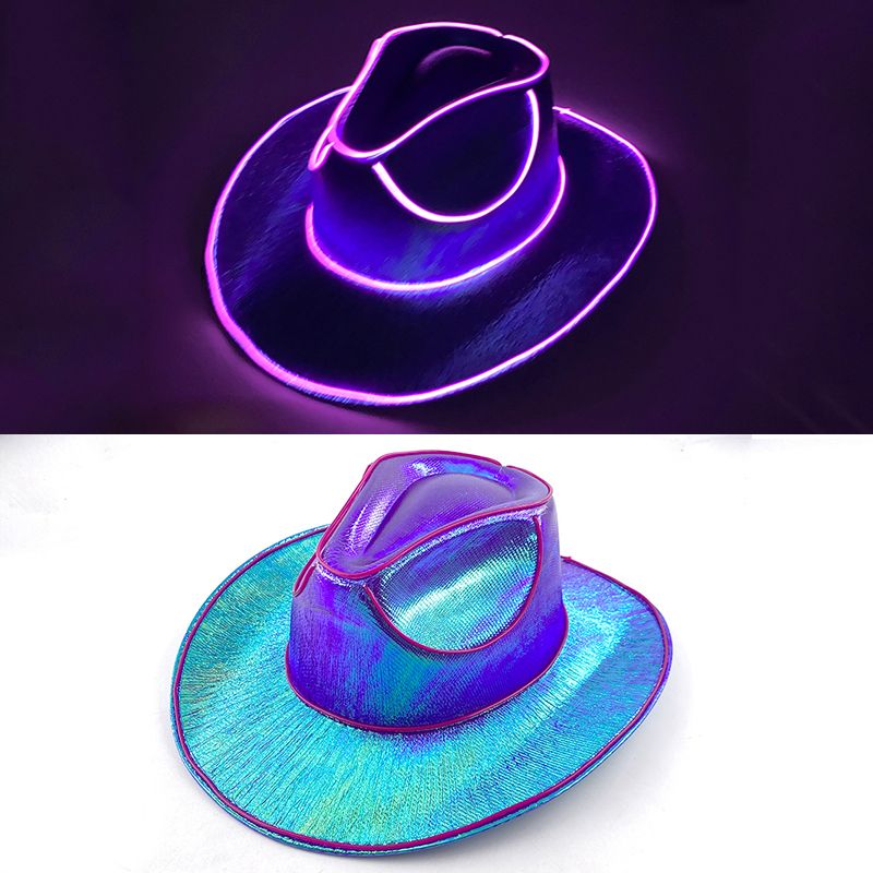 Mode LED leuchtende Perlglanz Nachtclub Outdoor Spaß Grand Event Sport Cap Western Cowboy Blinkende Lichter Hut Braut Cowgirl_voghion.com
