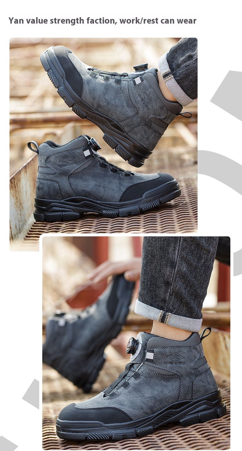 Rotating Buttons Work Boots Men Steel Toe Shoes Safety Boots Puncture-Proof Protective Shoes Waterproof Indestructible Shoes New_voghion.com