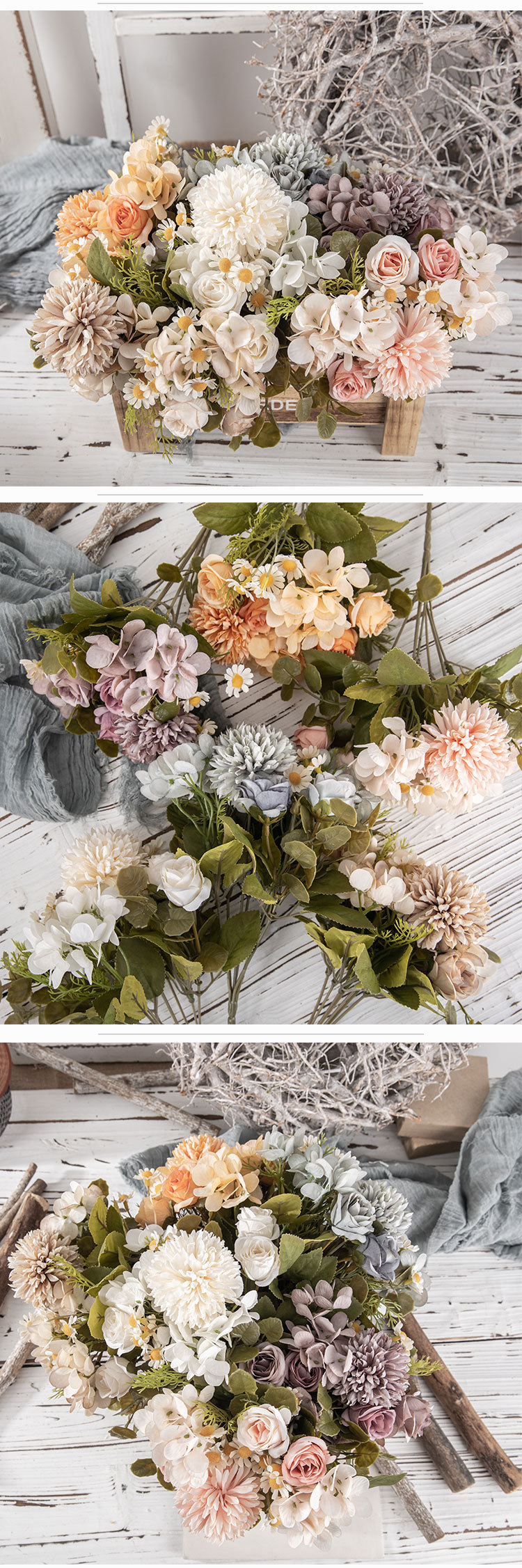 Simulated flower autumn chamomile bouquet INS style manufacturer home decoration cross-border wedding wholesale fake flowers MW66792_voghion.com