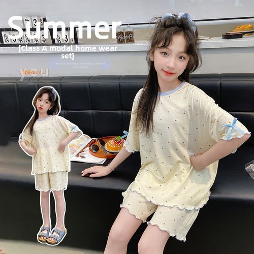 Pyjamas Kinder Sommer Klasse A Modal Kinderhaus Kleidung Anzug Kinder und Mädchen Pyjamas Damen Sommer_voghion.com