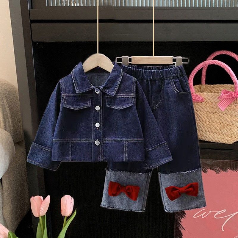 Mädchen Denim Anzug Herbst Neue Kinder T-Shirt Weste Weite Beinhose Dreiteiliger Anzug Weibliches Baby Koreanische Herbstkleidung_voghion.com