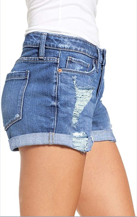 Pantaloncini di jeans strappati elastici da donna_voghion.com