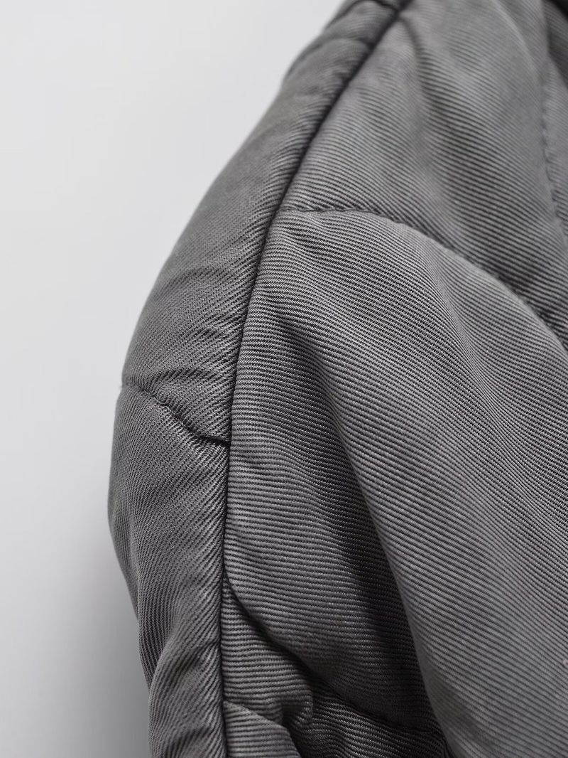 Vintage-inspirierte Steppjacke für Damen – Gemütlicher, locker sitzender Mantel mit Stehkragen und klassischem Schachbrettmuster (Grau, Schwarz, Beige, Khaki)_voghion.com