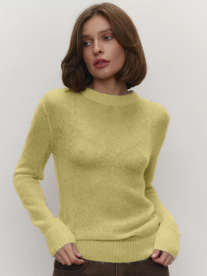 Maglia leggera da donna - Maglione oversize trasparente con scollo rotondo nei colori pastello (cachi, rosso, bordeaux, giallo, menta, azzurro, caramello, rosa)_voghion.com