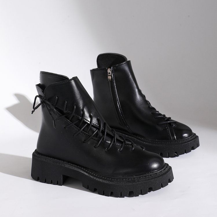 Women's Fashion Chunky Sole Martin Boots - Round Toe Lace-Up Ankle Boots With PU Leather Upper, Breathable & Lightweight For Spring & Autumn_voghion.com
