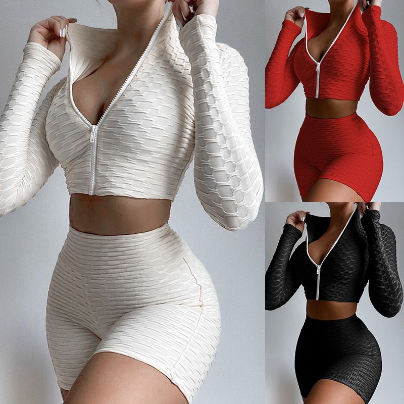 Set de două piese pentru sport, pantaloni scurți cu mânecă lungă, casual, cu model Spot, pentru alergare și fitness_voghion.com