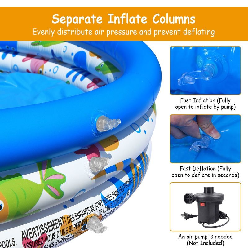 48x10' Inflatable Swimming Pool Blow Up Family Pool For 2 Kids Foldable Swim Ball Pool Center W/ 3 Velvets Water Drain Plug For Indoor Backyard Beach_voghion.com