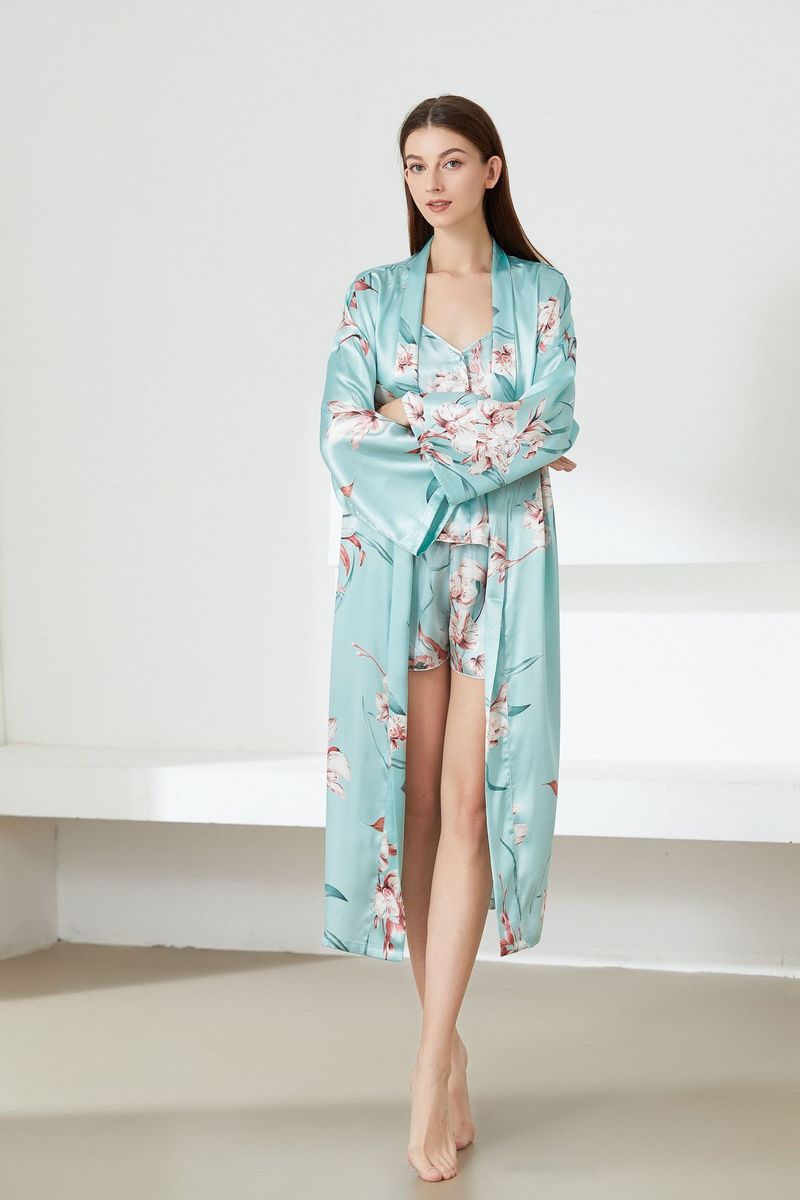 Nachtwäsche für Damen, Pyjamas für Damen, Shorts mit Hosenträgern aus Seide, bedrucktes mittellanges Nachthemd mit Schnürung, sexy Pyjamas, Homewear_voghion.com