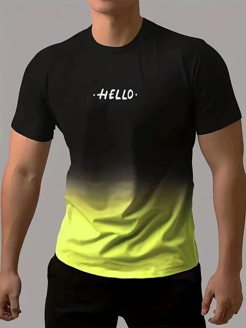 2024 Minimalistisches T-Shirt mit Farbverlauf und 3D-Druck, kurzärmelig, große, atmungsaktive Sportbekleidung für Herren_voghion.com