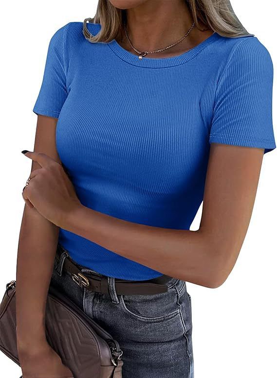Maglietta a maniche lunghe elastica a collo rotondo a coste da donna, stile europeo e americano, slim casual, basic, con bordino_voghion.com