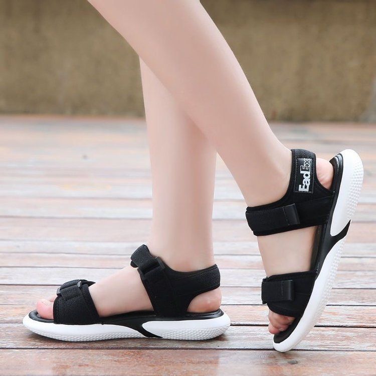 Sandali sportivi da donna Ins Tide Beach Shoes Studenti Sandali piatti versatili con velcro_voghion.com