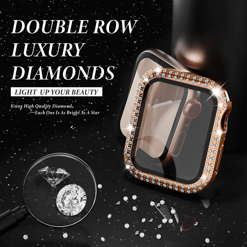 Diamond Cover voor horlogekast 45mm 41mm 44mm 40mm 42mm 38mm Gehard glazen bumper schermbeschermer iWatch serie 7 SE 6 8 5_voghion.com