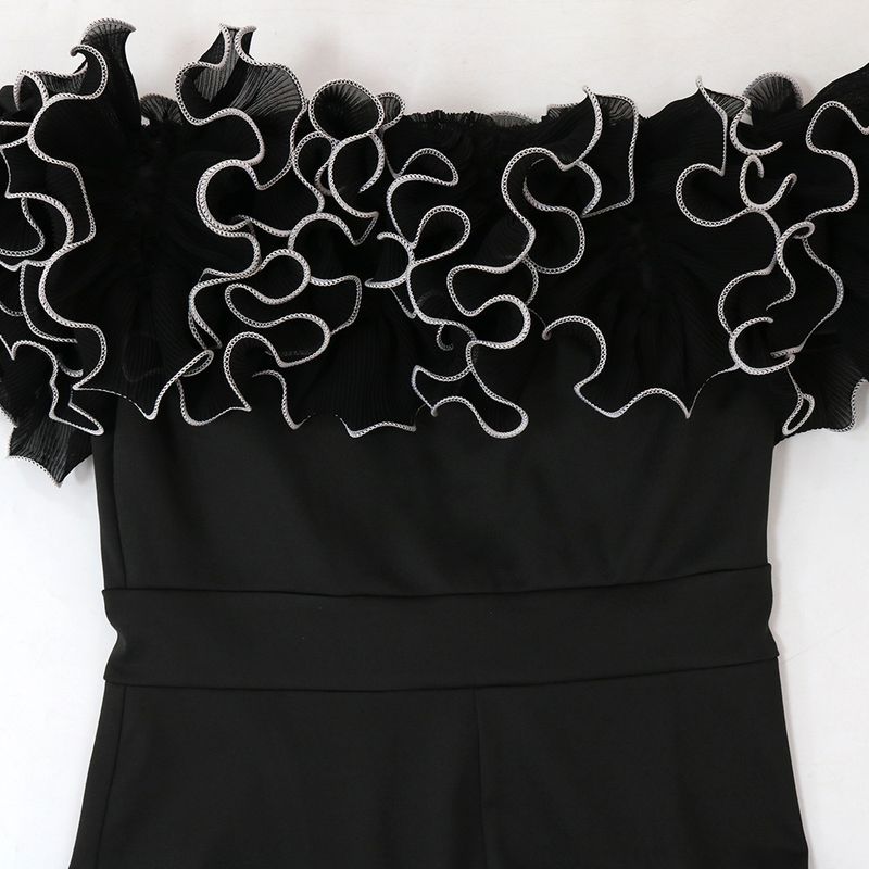 Abbigliamento da donna tuta sexy attillata in pizzo con volant e colletto a una linea_voghion.com
