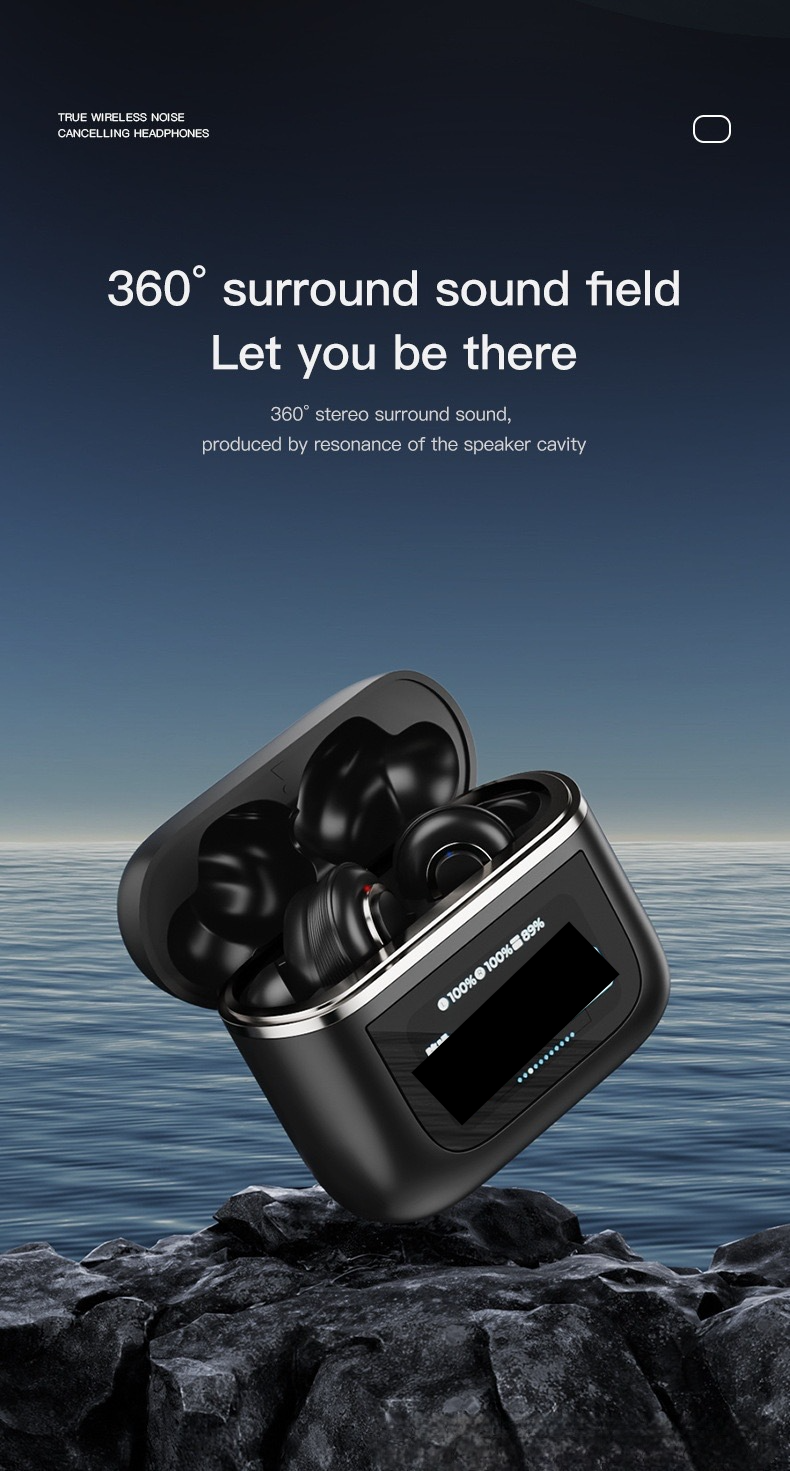 Nuevos auriculares tws inalámbricos simples con reducción de ruido ANC con pantalla táctil inteligente a todo color LCD V8 en inglés_voghion.com