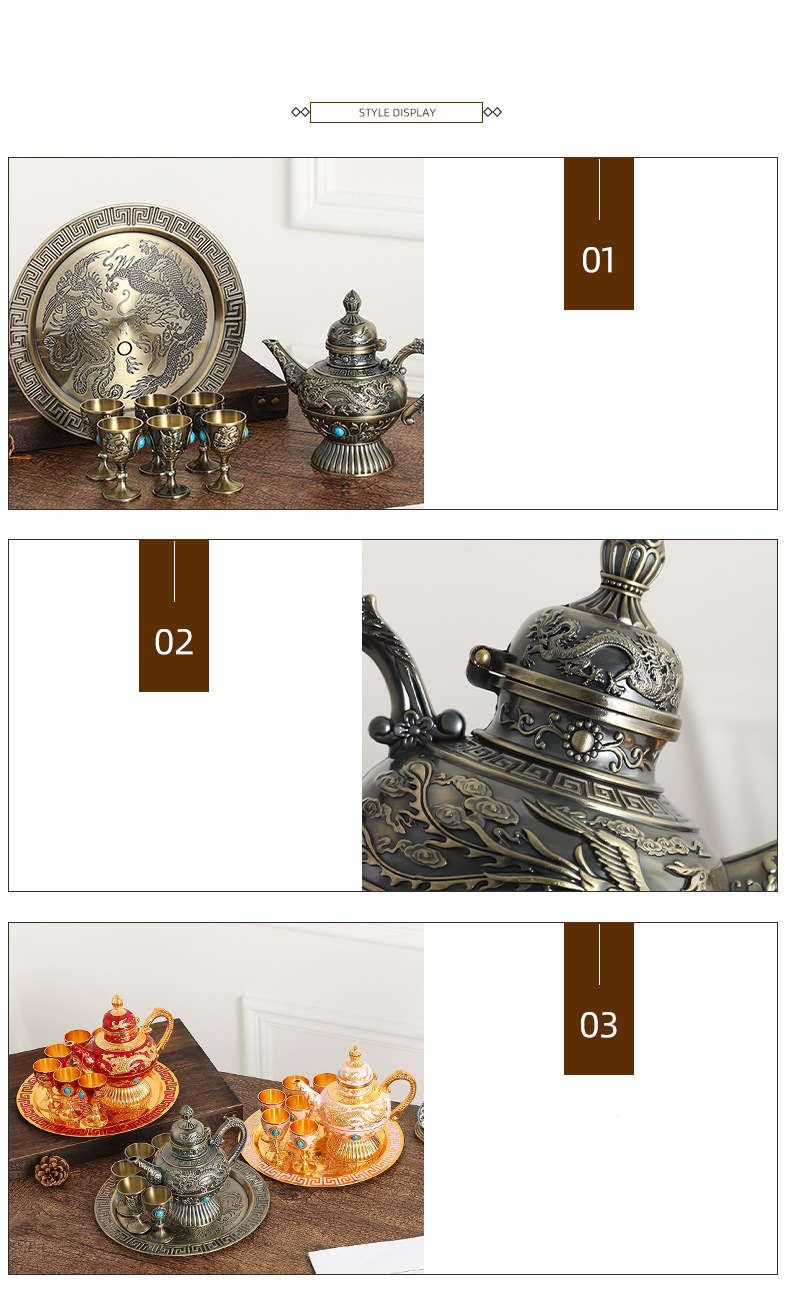 Home Mobili retrò set da vino leggero lusso palazzo stile lega di alluminio set di bicchieri da vino vaso da vino bicchiere da vino set da otto pezzi_voghion.com