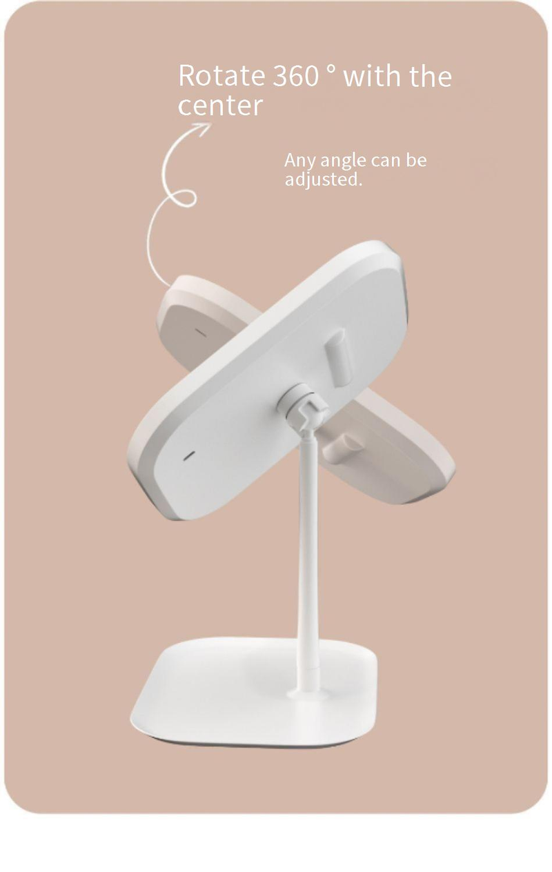 Miroir de courtoisie LED avec lumières - Miroir de maquillage portable pour filles, dortoirs et voyages (commande tactile, 3 modes de couleur, rotation à 360°, rechargeable par USB)_voghion.com