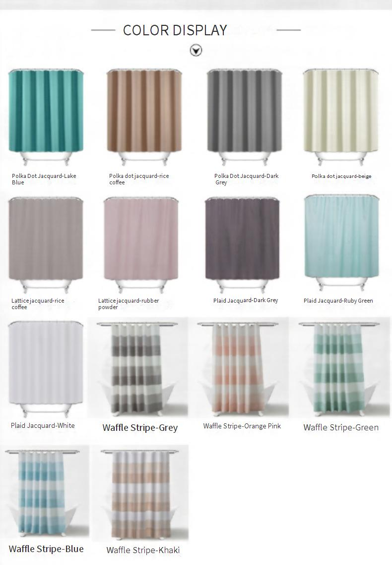 Cortina de chuveiro jacquard com estampa waffle e xadrez – forro de poliéster premium resistente à água para banheira (listras/padrões de grade modernos, 11 cores da moda)_voghion.com