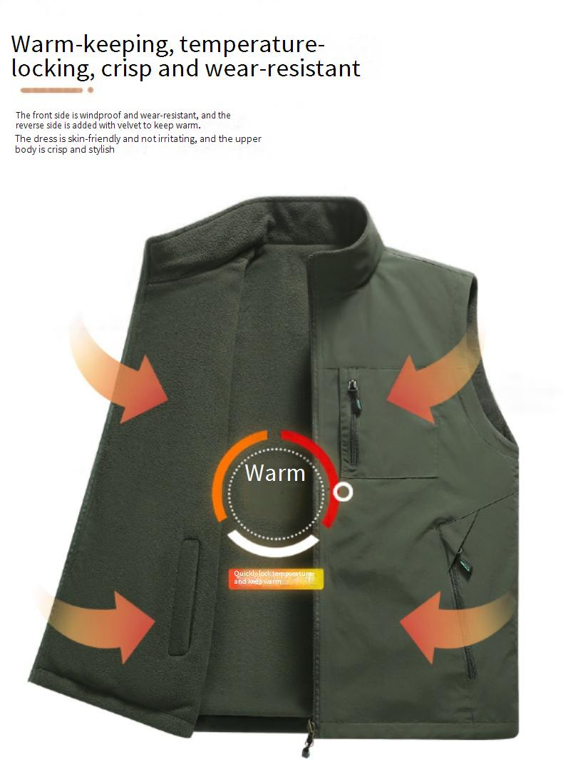 Men's Fleece Vest Winter Warm Reversible Outdoor Casual Jacket With Pockets (Khaki, Black, Gray, Navy, Army Green) - Sizes M To 6XL_voghion.com