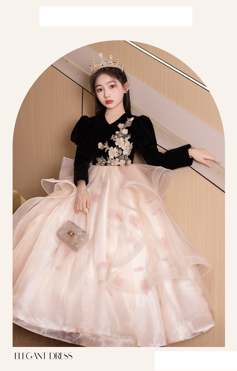 Abito da principessa in velluto nero per bambina - Elegante abito da spettacolo per occasioni speciali Tendenze della moda più vendute_voghion.com