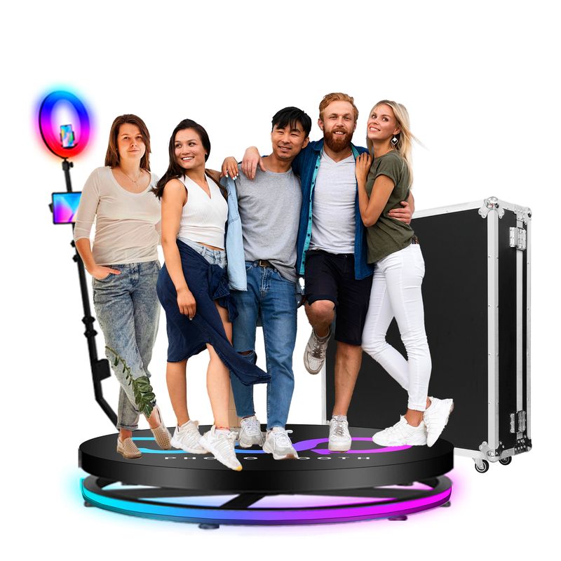 360 Photo Booth Machine With Flight Case,Software,Custom Logo,etc Suit,360 Camera Booth Captures Wonderful Moments Via Remote Control Or APP(45.2 In)_voghion.com