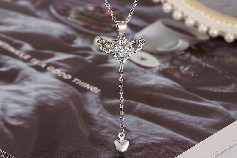 Ready Stock Sterg Sier Herz Engelsflügel Anhänger Choker Halsketten für Frauen Ästhetischer Schmuck Accessoires Geldschmuck_voghion.com