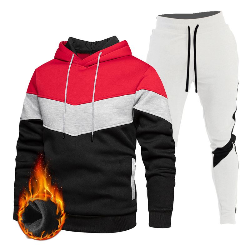Traje de hombre a juego de color, ropa deportiva informal con costuras de color sólido, conjunto de dos piezas de moda para exteriores con imprimible_voghion.com