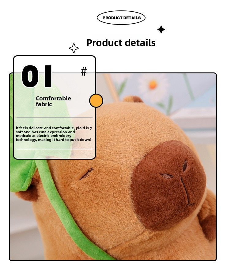 Kapybara a foglia di loto, bambola capibara, peluche, bambola di grandi dimensioni, ornamento, bambola regalo_voghion.com