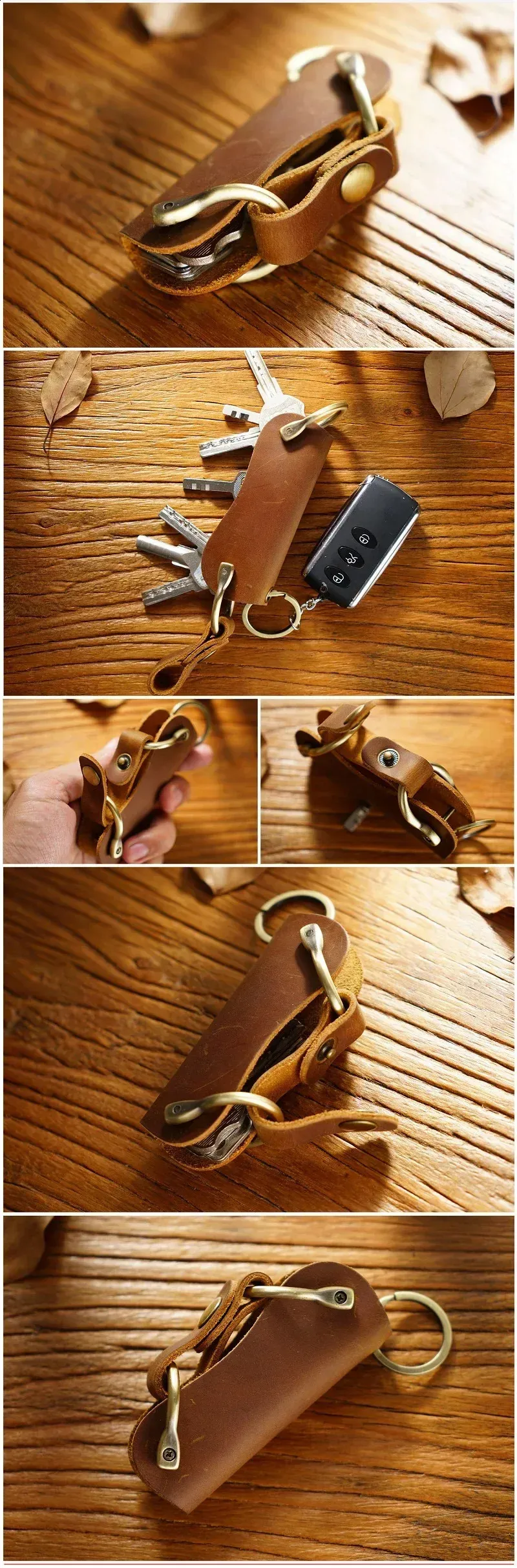 Leather Key Holder For Car Mens Keys Organizer Pocket Compact Keychain Case Cover EDC Smart Keyholder Keycase 250206_voghion.com