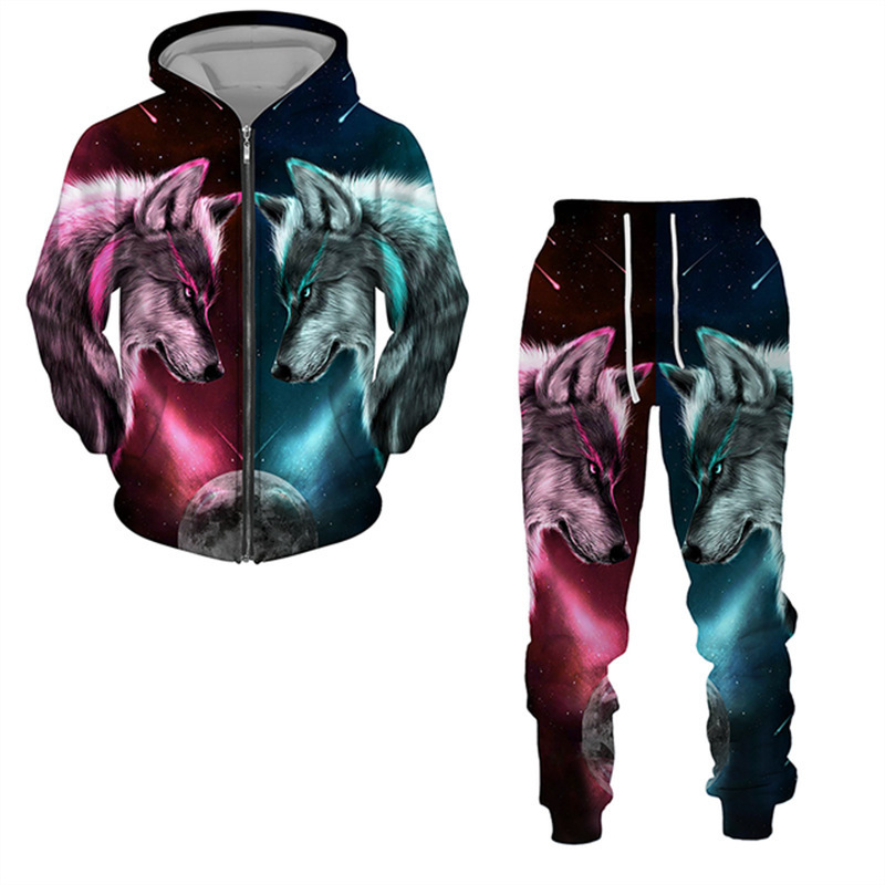 2024 Nieuwe Tijger 3D-geprinte hoodieset lente- en herfst herentrui_voghion.com
