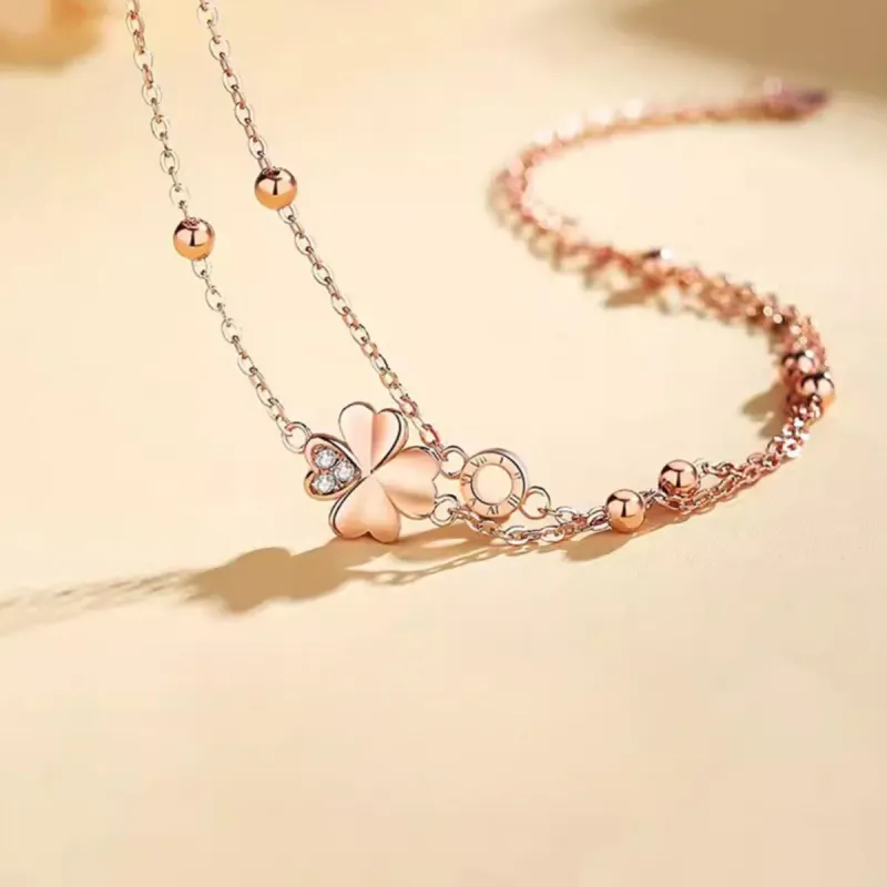 Braccialetto con quadrifoglio in argento sterling S925, idea regalo per San Valentino, con occhio di gatto, gioielli originali all'ingrosso_voghion.com