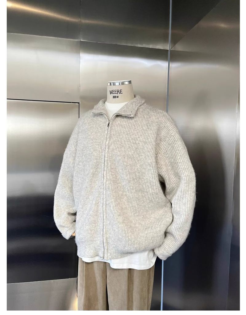 Cardigan da uomo in maglia premium con cerniera - Maglione comodo e ampio con collo alto per l'inverno, casual ed elegante (disponibile in grigio chiaro e nero)_voghion.com