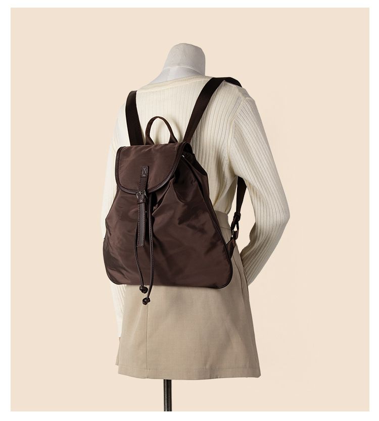 College style black drawstring college student casual nylon large capacity new backpack simple women's high-end_voghion.com